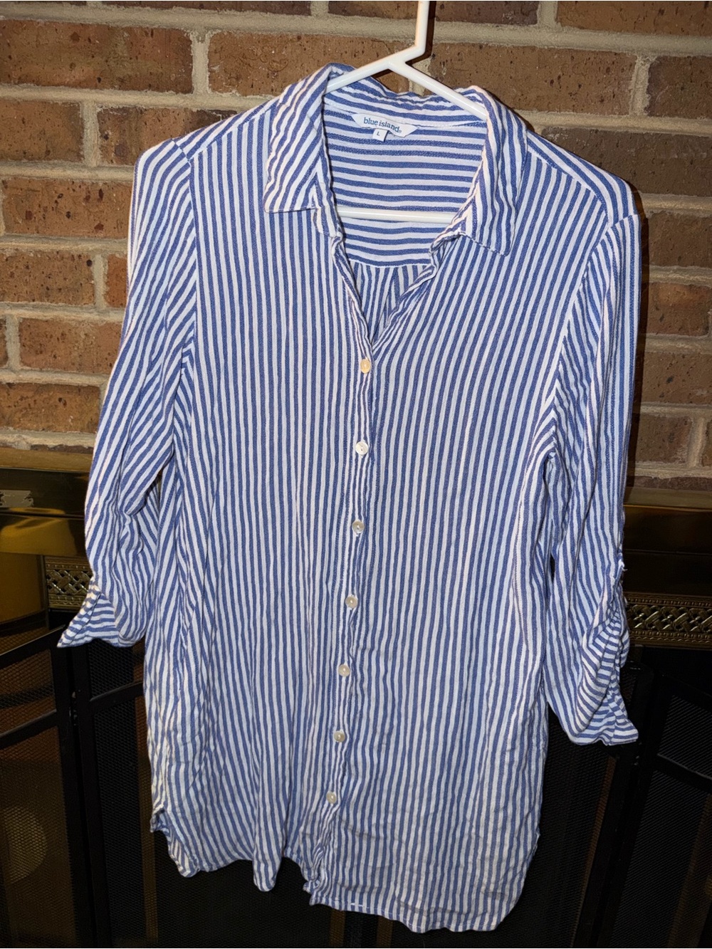 blue island Blue and White Striped Women's Swim Coverup
